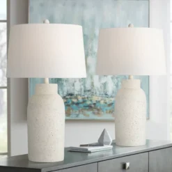 360 Lighting Jaime 27 1/2" Tall Modern Coastal Table Lamps Set Of 2 Faux White Sandstone Finish White Shade Living Room Bedroom Bedside Nightstand