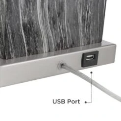 360 Lighting Connie Modern Table Lamps Set Of 2 With Black Marble Riser 25" High Black Faux Marble USB Charging Port White Rectangular Shade For Desk -360 Lighting GUEST 71589750 1e2d 47e9 a685 da6f3eb5bf29