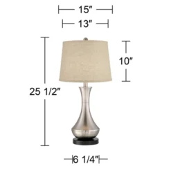360 Lighting Simon Modern Table Lamps 25 1/2" High Set Of 2 Brushed Nickel With USB Charging Port Burlap Fabric Drum Shade For Bedroom Bedside Desk -360 Lighting GUEST 716a9fb0 f34f 4e7f 9ea0 886f4a8f35f5