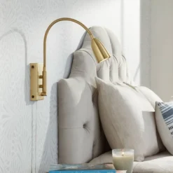 360 Lighting Lido Mid Century Modern Wall Lamp Warm Gold Plug-in 2 1/4" Fixture Adjustable Gooseneck For Bedroom Reading Living Room Hallway House