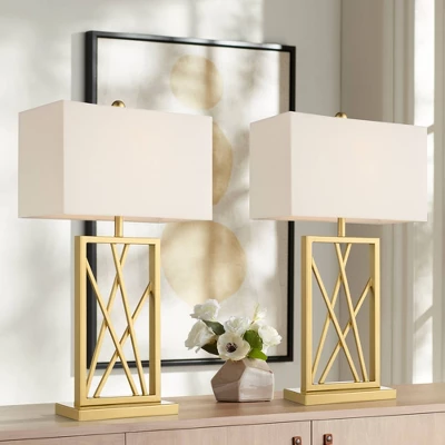 360 Lighting Claudia 26 1/2" Tall Open Metal Base Modern Glam Luxury Table Lamps Set Of 2 Gold Finish White Shade Living Room Bedroom Bedside 1 360 Lighting Claudia 26 1/2" Tall Open Metal Base Modern Glam Luxury Table Lamps Set Of 2 Gold Finish White Shade Living Room Bedroom Bedside