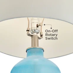 360 Lighting Modern Table Lamps 27 3/4" Tall Set Of 2 With USB Charging Port Blue Glass White Drum Shade For Living Room Bedroom -360 Lighting GUEST 73beb6e4 67bc 4763 82a4 d7bc62cd0d2b