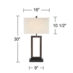 360 Lighting Todd Modern Table Lamp 30" Tall Bronze Rectangular With USB And AC Power Outlet In Base Oatmeal Fabric Shade For Living Room Office House -360 Lighting GUEST 7428ba3e 3945 46e9 95d1 1a8b4edccb51