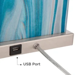 360 Lighting Connie Modern Table Lamps 25" High Set Of 2 Blue Faux Marble With USB Charging Ports LED White Shade For Bedroom Living Room House Desk -360 Lighting GUEST 744a14ec facf 446e bda5 584e0666f163