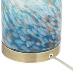 360 Lighting Modern Coastal Accent Table Lamp 13 1/2" High Brass Blue Art Glass Cylinder Shade For Bedroom Living Room Nightstand -360 Lighting GUEST 74e5230f f9a1 4c96 96f5 a716036299fb