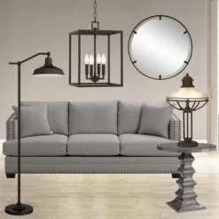 360 Lighting Kayne Rustic Farmhouse Floor Lamp Standing 61" Tall Satin Bronze Metal Downbridge Shade For Living Room Reading Bedroom Office House Home -360 Lighting GUEST 75f4bcbe 1827 4a9a 8971 3884af0b1284