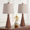 360 Lighting Fraiser 23 1/2" High Cone Small Mid Century Modern Accent Table Lamps Set Of 2 Brown Wood Finish Living Room Bedroom Oatmeal Shade