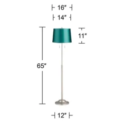 360 Lighting Abba Modern 65" Tall Standing Floor Lamp Skinny Pole Twin Pull Chain Silver Metal Brushed Steel Finish Living Room Drum Soft Teal Shade -360 Lighting GUEST 7d94e768 41f1 480e b6dd 740284d2e6bd