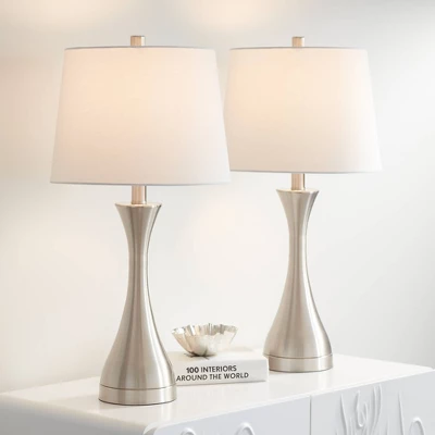 360 Lighting Koncave 24 1/2" High Modern Table Lamps Set Of 2 Silver Brushed Nickel Finish Metal White Shade Living Room Bedroom Bedside Nightstand 7 360 Lighting Koncave 24 1/2" High Modern Table Lamps Set Of 2 Silver Brushed Nickel Finish Metal White Shade Living Room Bedroom Bedside Nightstand - Image 7