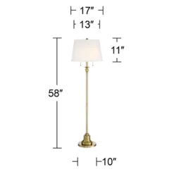 360 Lighting Spenser Vintage Floor Lamp 58" Tall Brushed Antique Brass Metal Off White Linen Drum Shade For Living Room Bedroom Office House Home -360 Lighting GUEST 7f850d7b 2807 443a ad60 83269be3ccee