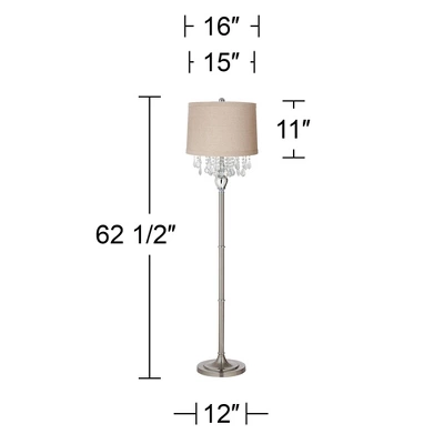 360 Lighting Chandelier Floor Lamp 62.5" Tall Brushed Nickel Chrome Crystals Natural Linen Fabric Drum Shade For Living Room Reading Bedroom 2 360 Lighting Chandelier Floor Lamp 62.5" Tall Brushed Nickel Chrome Crystals Natural Linen Fabric Drum Shade For Living Room Reading Bedroom - Image 2