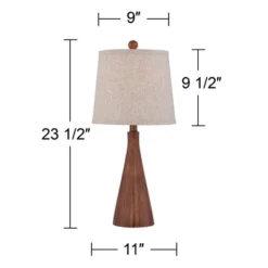 360 Lighting Fraiser 23 1/2" High Cone Small Mid Century Modern Accent Table Lamps Set Of 2 Brown Wood Finish Living Room Bedroom Oatmeal Shade -360 Lighting GUEST 80572c00 ab6a 4ea0 b26a 201d49ad8a6f 1