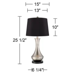 360 Lighting Simon Modern Table Lamps 25 1/2" High Set Of 2 Brushed Nickel With USB Charging Port Black Faux Silk Drum Shade For Bedroom Office Desk -360 Lighting GUEST 80e8e710 d188 40dc b9f1 d7abb8f47d93