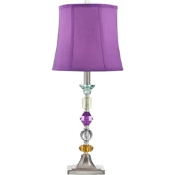 360 Lighting Bijoux Modern Table Lamps 25 1/2" High Set Of 2 Clear Stacked Gem Purple Bell Shade For Bedroom Living Room Bedside Nightstand Office -360 Lighting GUEST 83fa1688 8e26 433a 8c89 49e34820d47d