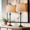 360 Lighting Lynn Modern Industrial Buffet Table Lamps 26" High Set Of 2 Dark Bronze Metal Oatmeal Drum Shade For Bedroom Living Room Bedside Office