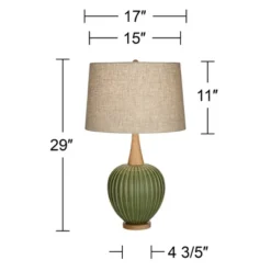 360 Lighting Sevilla 29" Tall Mid Century Modern End Table Lamp Green Ceramic Single Living Room Bedroom Bedside Nightstand House Oatmeal Shade -360 Lighting GUEST 84bdbbfa 0fb5 45d3 9868 83538ca3b859