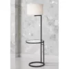 360 Lighting Modern Floor Lamp With Table Glass 62" Tall Black White Fabric Drum Shade For Living Room Reading Bedroom Office