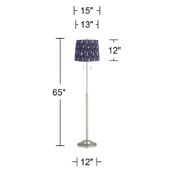 360 Lighting Abba Modern 65" Tall Standing Floor Lamp Skinny Pole Twin Pull Chain Silver Metal Brushed Steel Finish Bedroom Pleated Deep Blue Shade -360 Lighting GUEST 85b2f096 3b61 456c 9a88 271511c48181