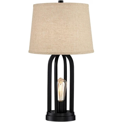 360 Lighting Marcel Industrial Table Lamps 24 1/4" High Set Of 2 Black With USB Port LED Nightlight Burlap Drum Shade For Bedroom Living Room Desk 7 360 Lighting Marcel Industrial Table Lamps 24 1/4" High Set Of 2 Black With USB Port LED Nightlight Burlap Drum Shade For Bedroom Living Room Desk - Image 7