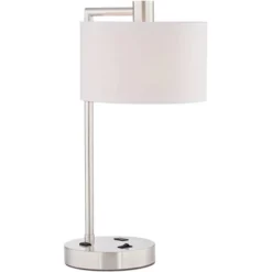 360 Lighting Colby Modern Desk Lamps 21" High Set Of 2 Brushed Nickel With USB And AC Power Outlet In Base White Linen Drum Shade For Bedroom Office -360 Lighting GUEST 86792dc3 db4e 49d0 bc61 cc6c9a1e23d5