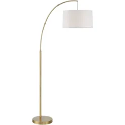 360 Lighting Cora Modern Arc Floor Lamp Standing 72" Tall Brass Metal White Linen Drum Shade Decor For Living Room Reading Bedroom Office House Home -360 Lighting GUEST 86dc9661 4765 4efc 872e 74d306035964