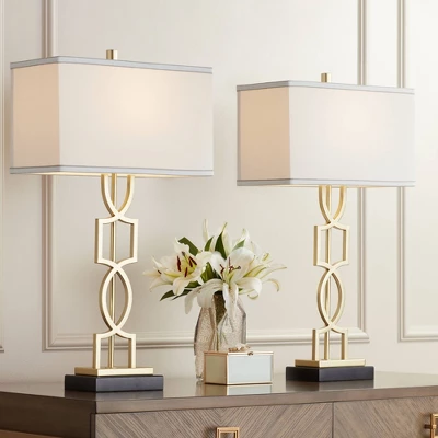 360 Lighting Modern Table Lamps 28 1/4" Tall Set Of 2 Gold Metal White Rectangular Shade For Living Room Bedroom House Bedside 1 360 Lighting Modern Table Lamps 28 1/4" Tall Set Of 2 Gold Metal White Rectangular Shade For Living Room Bedroom House Bedside