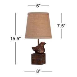 360 Lighting Bird Moderne Rustic Farmhouse Accent Table Lamp 15 1/2" High Sculptural Crackle Bronze Brown Natural Burlap Drum Shade Bedroom Nightstand -360 Lighting GUEST 88e9d05a 90bc 4b84 b7cd 46a2b9412f0e