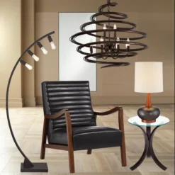 360 Lighting Andi Modern Mid Century Table Lamp 24 1/2" High Hammered Brown Ceramic Red Oak Wood Off White Shade For Bedroom Living Room Bedside Desk -360 Lighting GUEST 89d1e6bf f657 4f10 bf36 1b787bd85503