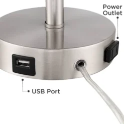 360 Lighting Trotter Modern Table Lamps 23 3/4" High Set Of 2 Brushed Nickel With USB And AC Power Outlet In Base White Fabric Cylinder For Home Desk -360 Lighting GUEST 8a0d0e0b 0681 4998 9793 509a270f3726