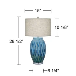 360 Lighting Selena Modern Table Lamp 28 1/2" Tall Green Blue Glaze Ceramic Oatmeal Fabric Drum Shade For Bedroom Living Room Bedside Nightstand Kids -360 Lighting GUEST 8a187dfb 5ffc 46a3 b6a9 2967249c2596