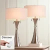 360 Lighting Rachel Art Deco Style Table Lamps 28" Tall Set Of 2 Column Silver Metal With Table Top Dimmers White Drum For Bedroom Living Room Bedside