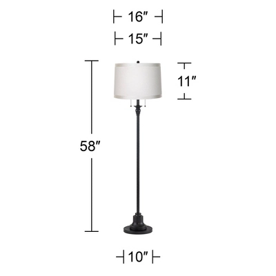 360 Lighting Dyna Traditional 58" Tall 2-Light Standing Floor Lamp Skinny Pole Pull Chain Black Finish Living Room Bedroom Drum White Grosgrain Shade 3 360 Lighting Dyna Traditional 58" Tall 2-Light Standing Floor Lamp Skinny Pole Pull Chain Black Finish Living Room Bedroom Drum White Grosgrain Shade - Image 3