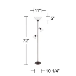 360 Lighting Riley Rustic Farmhouse Torchiere Floor Lamp With Side Lights 72" Tall Painted Bronze Metal Clear Glass Shade For Living Room Reading Home -360 Lighting GUEST 8b7d0437 14cb 4af0 a663 838ef08b04a1