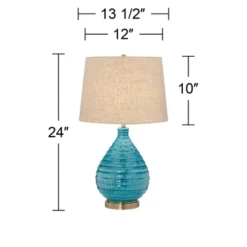 360 Lighting Modern Table Lamps 24" High Set Of 2 Coastal Ceramic Sky Blue Glaze Linen Fabric Drum Shade For Living Room Family Bedroom -360 Lighting GUEST 8d0a8dc9 2007 42f0 9dc4 b17c03c9ff23