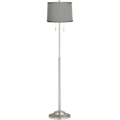 360 Lighting Abba Modern Floor Lamp Standing 66" Tall Brushed Nickel Platinum Gray Dupioni Silk Drum Shade For Living Room Bedroom Office House Home