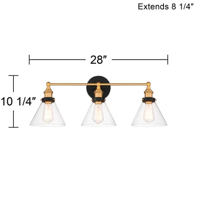 360 Lighting Burke Industrial Wall Light Black Brass Hardwire 28" 3-Light Fixture Clear Glass Shade For Bedroom Bathroom Vanity Reading Living Room 3 360 Lighting Burke Industrial Wall Light Black Brass Hardwire 28" 3-Light Fixture Clear Glass Shade For Bedroom Bathroom Vanity Reading Living Room - Image 3