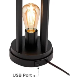 360 Lighting Marcel Industrial Table Lamps 24 1/4" High Set Of 2 Black Metal With USB Port LED Nightlight Peanut Shade For Bedroom Living Room Desk -360 Lighting GUEST 8f2f161c adc5 4bd1 a983 ee65a718340b