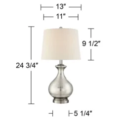 360 Lighting Albert Modern Table Lamp 24 3/4" High Mercury Glass Gourd Oatmeal Drum Shade For Bedroom Living Room Bedside Nightstand Office Kids House -360 Lighting GUEST 90136717 02c2 4e0c adb0 1aa993974e95