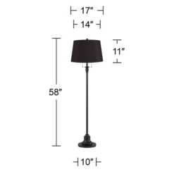 360 Lighting Dyna Traditional 58" Tall 2-Light Standing Floor Lamp Skinny Pole Pull Chain Black Finish Living Room Bedroom Faux Silk Black Shade -360 Lighting GUEST 9308c81a 2741 41a1 aee1 1b0f26c3584d