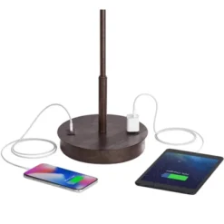 360 Lighting Modern Accent Table Lamp With USB And AC Power Outlet 23 1/2" High Bronze Fabric Drum Shade For Bedroom Living Room House Desk Bedside -360 Lighting GUEST 943b3fba 9a98 4e8e 9706 c63e147e7fb3