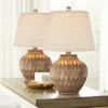 360 Lighting Modern Accent Table Lamps 22" High Set Of 2 Warm Bronze Geometric Urn Tapered Drum Shade For Living Room Family Bedroom Office