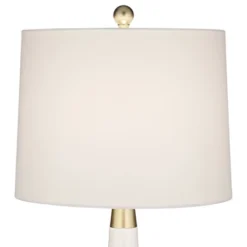 360 Lighting Nesbit Modern Mid Century Table Lamps 25" High Set Of 2 White Ceramic With USB Charging Port Drum Shade For Bedroom Living Room Bedside -360 Lighting GUEST 94ef9369 77ae 49d4 9107 a03625e4ab90