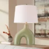 360 Lighting Lyrah 25" High Mid Century Modern Table Lamp Green Glaze Finish Ceramic Single White Shade Living Room Bedroom Bedside Nightstand House