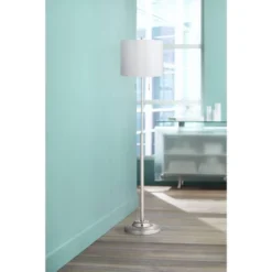 360 Lighting Abba Modern Floor Lamp 66" Tall Brushed Nickel Silver Metal White Hardback Drum Shade For Living Family Room Bedroom Office House Home -360 Lighting GUEST 99737239 f231 4f0e 8c89 d40a95b8995e