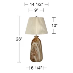 360 Lighting Carlton Modern Table Lamps 28" Tall Set Of 2 Swirling Brown Faux Marble Ivory Pleated Linen Drum Shade For Bedroom Living Room Nightstand -360 Lighting GUEST 99dc42f6 4f8e 4e02 8ed5 a22cfad602c9