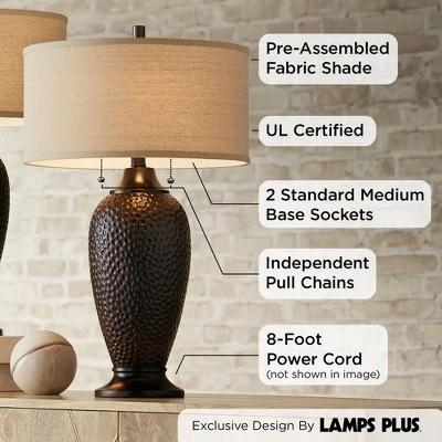 360 Lighting Cody Rustic Farmhouse Table Lamps 26" High Set Of 2 Hammered Oiled Bronze Oatmeal Linen Drum Shade For Bedroom Living Room Bedside House 2 360 Lighting Cody Rustic Farmhouse Table Lamps 26" High Set Of 2 Hammered Oiled Bronze Oatmeal Linen Drum Shade For Bedroom Living Room Bedside House - Image 2