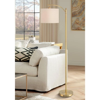 360 Lighting Modern Downbridge Floor Lamp 61 1/2" Tall Warm Gold Metal Off-White Linen Drum Shade For Living Room Reading Bedroom 1 360 Lighting Modern Downbridge Floor Lamp 61 1/2" Tall Warm Gold Metal Off-White Linen Drum Shade For Living Room Reading Bedroom