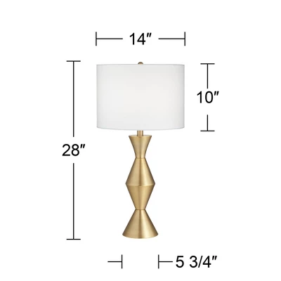 360 Lighting Elka Modern Mid Century Table Lamp 28" Tall Brass Geometric Metal White Drum Shade For Bedroom Living Room Bedside Nightstand Office Home 5 360 Lighting Elka Modern Mid Century Table Lamp 28" Tall Brass Geometric Metal White Drum Shade For Bedroom Living Room Bedside Nightstand Office Home - Image 5