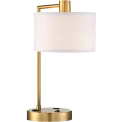 360 Lighting Colby Modern Desk Lamp 21" High Antique Gold With USB And AC Power Outlet In Base White Linen Drum Shade For Bedroom Living Room Desk 14 360 Lighting Colby Modern Desk Lamp 21" High Antique Gold With USB And AC Power Outlet In Base White Linen Drum Shade For Bedroom Living Room Desk -360 Lighting GUEST 9de87300 9eb7 4eb6 b76a d177674adf50