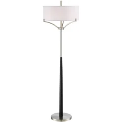360 Lighting Modern Floor Lamp 62" Tall Black And Brushed Steel Column White Linen Drum Shade For Living Room Reading Bedroom Office -360 Lighting GUEST 9f5f8e14 18a8 459c 836f 30bd93ab3986 1